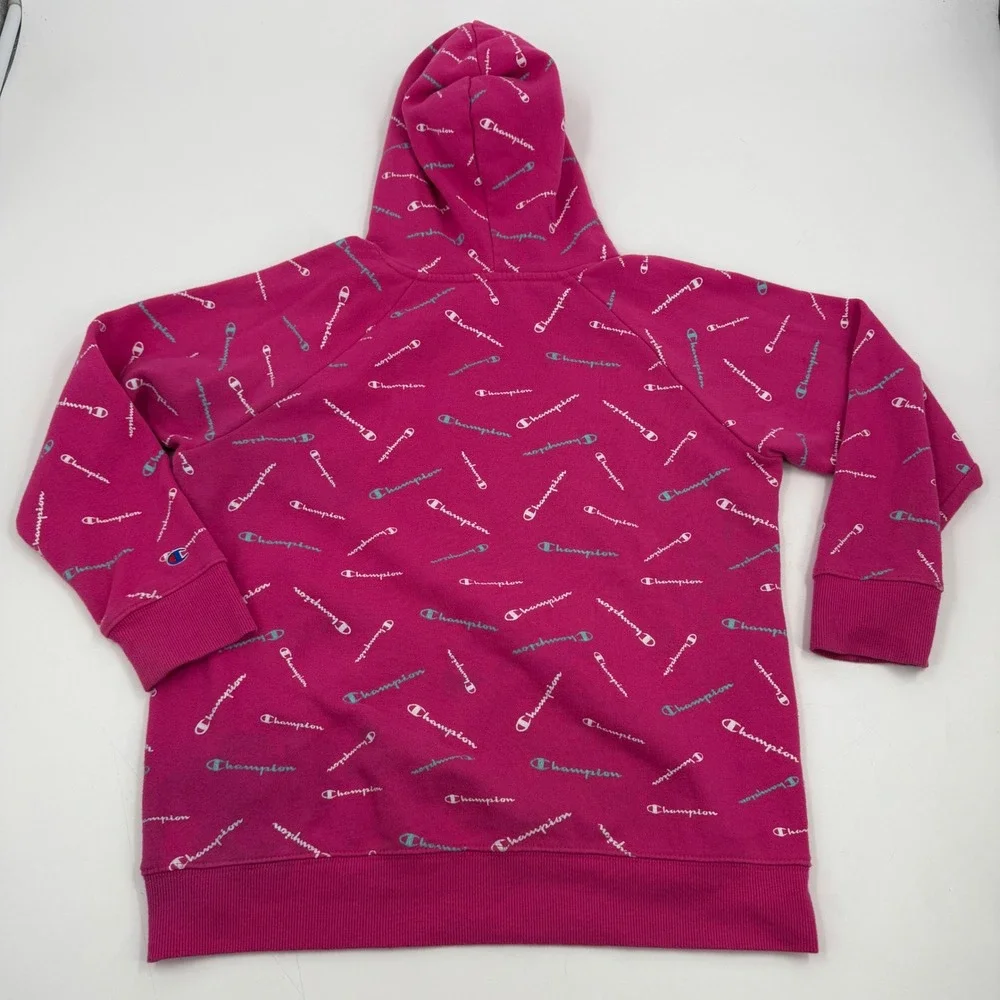 Champion All Over Logo Hoodie Pink Authentic Athleticwear‎ Girls XL